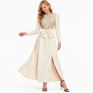 VINTAGE ESTEVEZ SEQUINE Maxi Gown Formal Dress, Cream Gold Silver, Women's Small